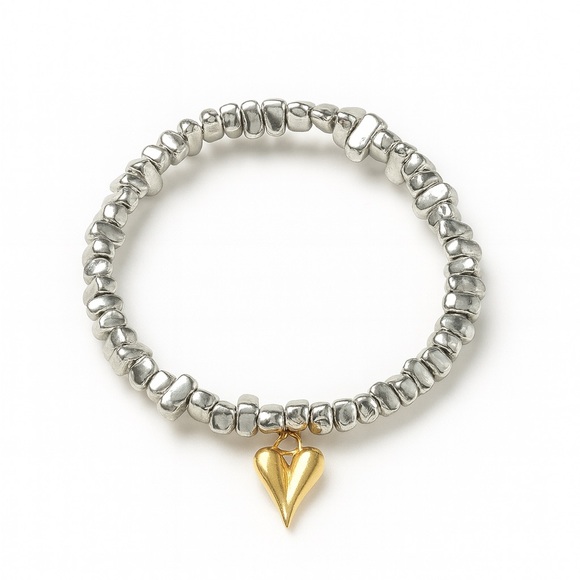 Anthropologie Jewelry - Silver Beaded Bracelet with Gold Heart Charm ⚜️ NEW